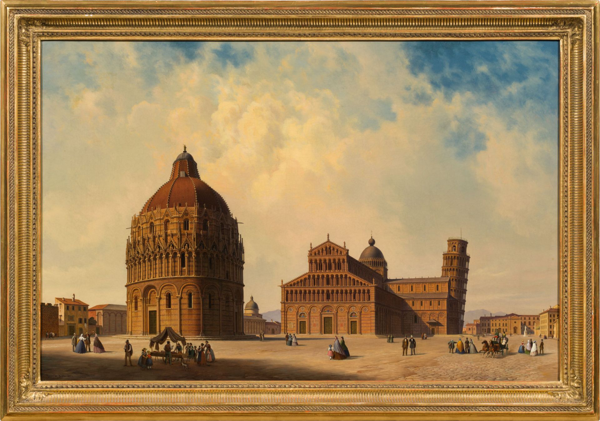 Hubert SattlerPisa, view on dome and baptistry1864oil on canvas; framed58 x 87 cmsigned and dated on - Image 2 of 2