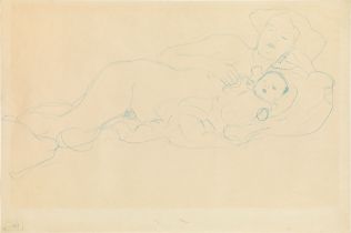 Gustav Klimt: Liegender Akt mit Baby (recto), Stehender Akt nach vorne gebeugt (verso)