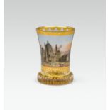 Anton KothgasserBeaker "Karlskirche"Vienna, c. 1820colourless glass, partly stained yellow, gold and