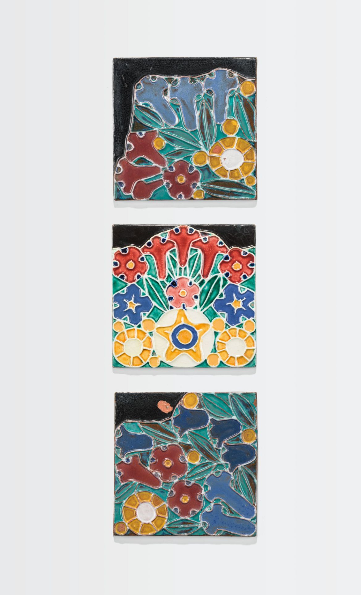 Bertold LöfflerThree tilesWiener Keramik, designs: 1906-09ceramics, light resp. red-brown shard,