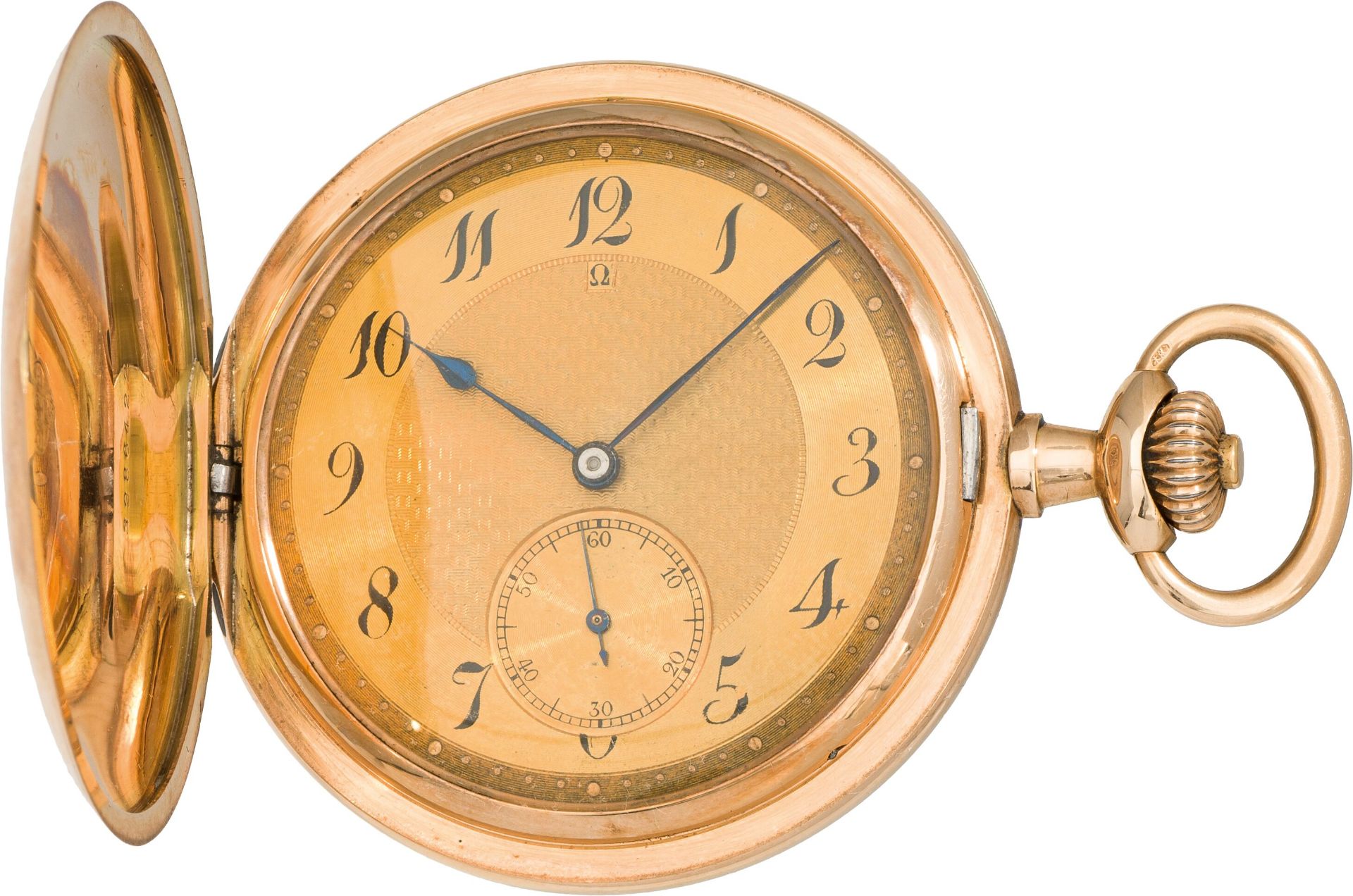 OmegaPocket watchSwitzerland, early 20th centuryprobably 14k gold;crown winding mechanism, moss