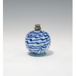 Small bottle18th centuryfrosted glass, marbled blue; tearing scar at the bottom; pewter mounting
