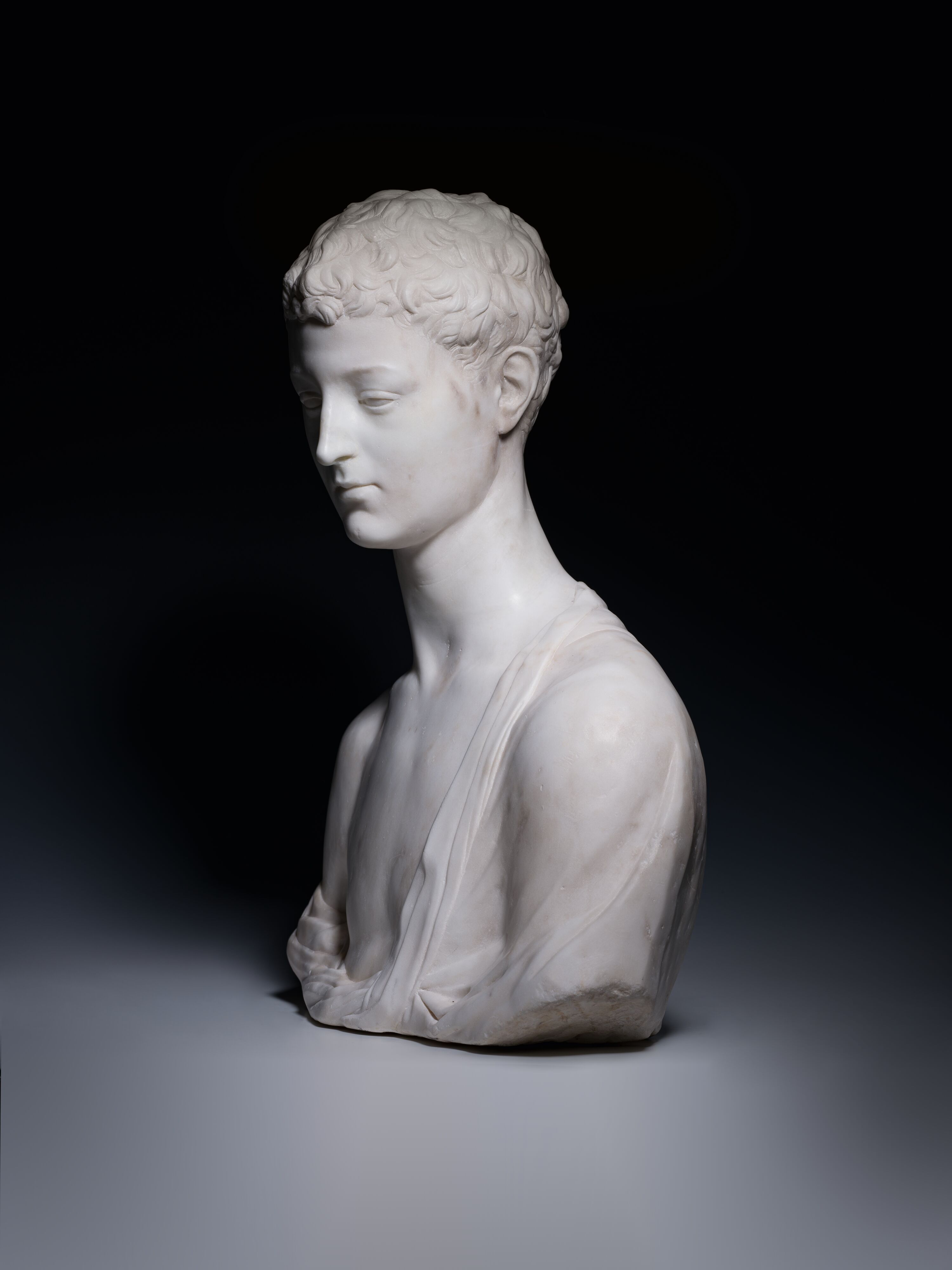 Circle of Desiderio da Settignano Bust of a young man (John the Baptist?)marbleh. 59 cm(according to - Image 3 of 5
