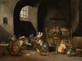 David Teniers der Jüngere Umkreis: Kartenspielende und trinkende Affen