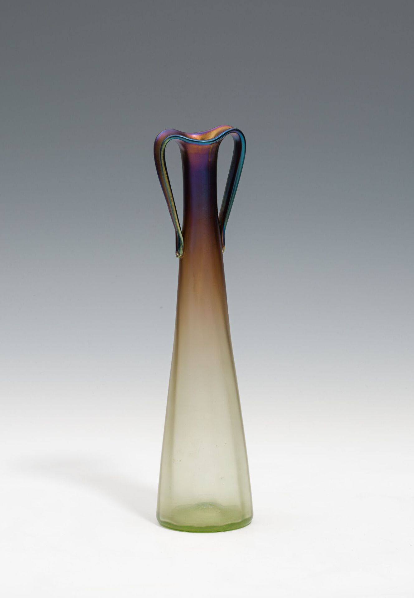 Jutta Sika and Johann Lötz WitweVaseKlostermühle, 1902greenish glass, overlaid in violet; 2 handles;