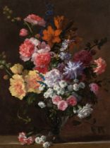 Jean-Baptiste Monnoyer: Üppiger Blumenstrauß in einer Glasvase