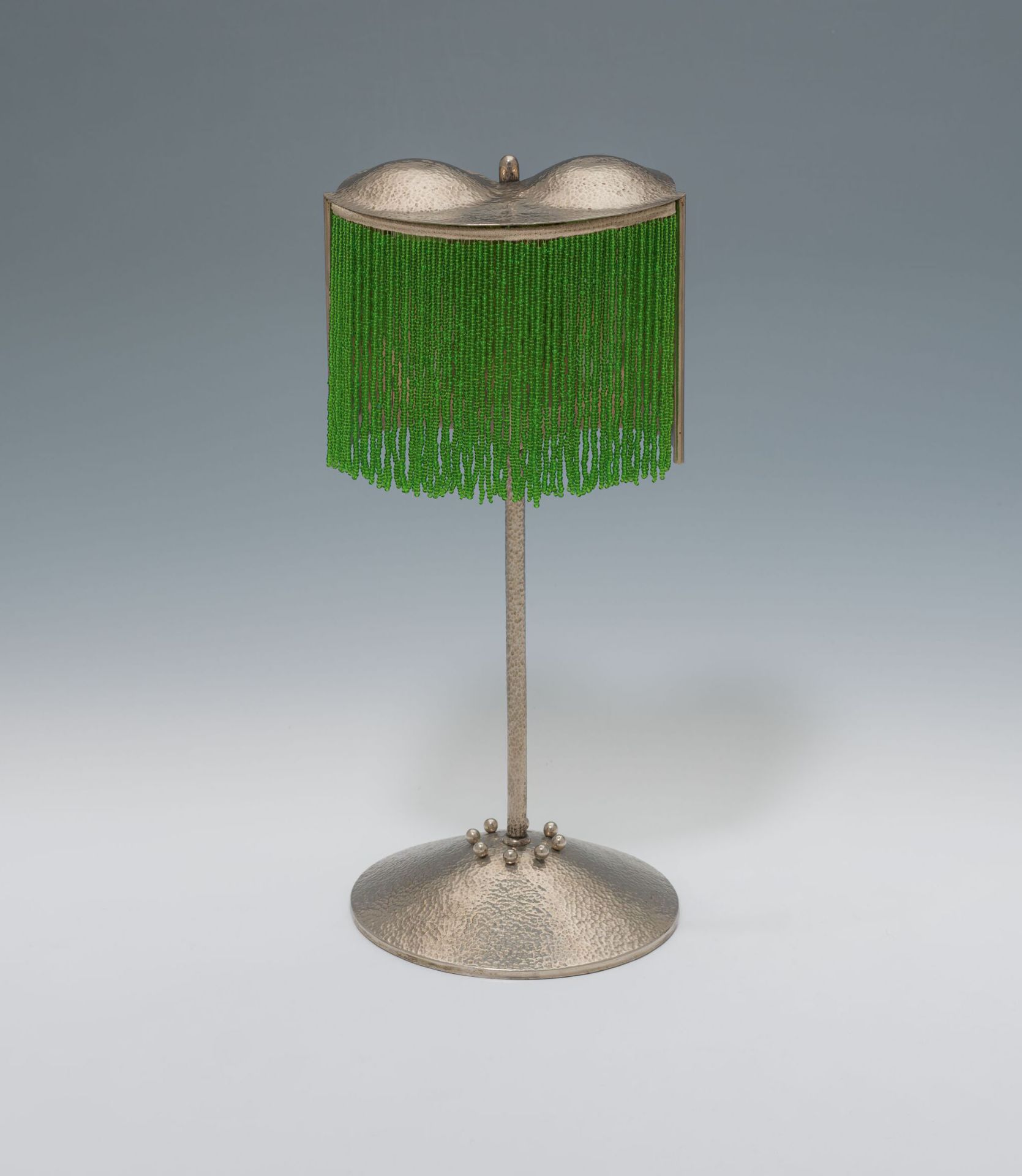Josef HoffmannTable lamp (Candle holder)Wiener Werkstätte, 1905nickel plated brass, green glass