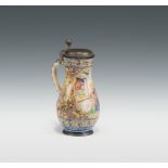 JugGmunden, dated 1760ceramics, light shard, colourfully painted and glazed; pewter base and lid;