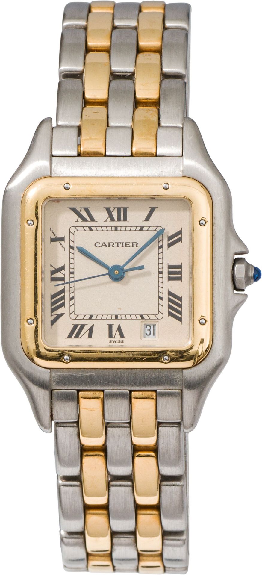 CartierMen's watch "Panthère"1980sstainless steel, gold, sapphire; sapphire glass, champagne