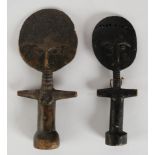 2 Akuaba-Figuren, Ashanti, Ghana, Afrika, Holz, 24-26 cm hoch