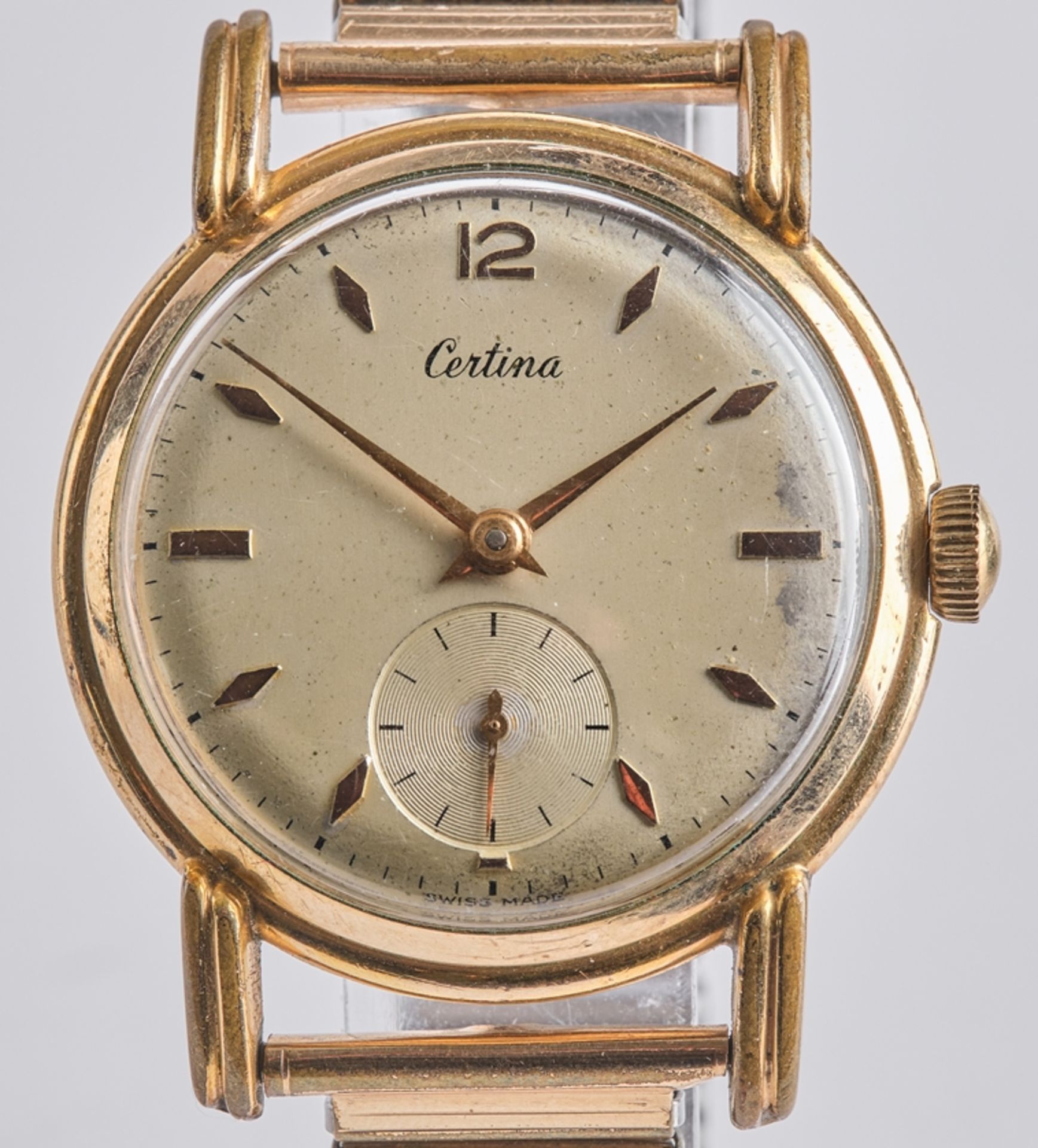 Certina, Herren-Armbanduhr, Schweiz, wohl 1950er Jahre, vergoldetes Gehäuse, Zifferblatt mit arabis - Bild 2 aus 5