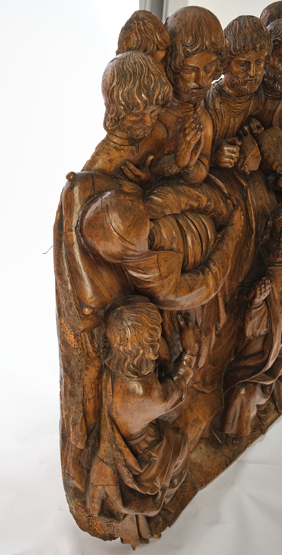 Relief, "Maria auf dem Totenbett mit Aposteln", Holz geschnitzt, wohl Frankreich, um 1500, mit sehr - Image 6 of 7