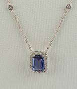 Collier, WG 750, Brillanten (incl. Kette) ca. 0.17 ct., etwa tw/vs1, Tansanit ca. 0.80 ct.