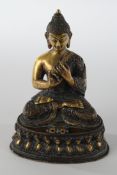 Buddha, Tibet/Nepal, 2. Hälfte 20. Jh., Messingbronze, teils patiniert, die Hände in dharmacakra-mu