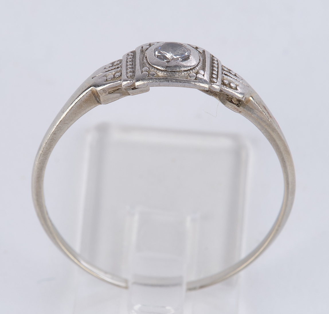 Art Déco Ring, WG 750, zentraler Brillant ca. 0.05 ct., ca. 1.2 g, RM 14 - Image 3 of 3