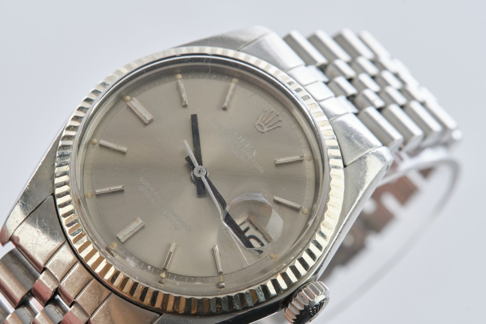 Herrenarmbanduhr, Rolex Oyster Perpetual Datejust, Schweiz, 1977, Automatik, Ref. 1601, Stahl, silb - Bild 5 aus 11