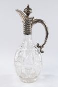 Karaffe, Silber 800, deutsch, farbloses Glasgefäß im Steineldekor, Silbermontierung mit Henkel und 
