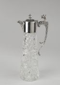 Karaffe, Silber 925, Sheffield, 1984, Asprey & Co., konischer Korpus aus farblosem Kristallglas im 