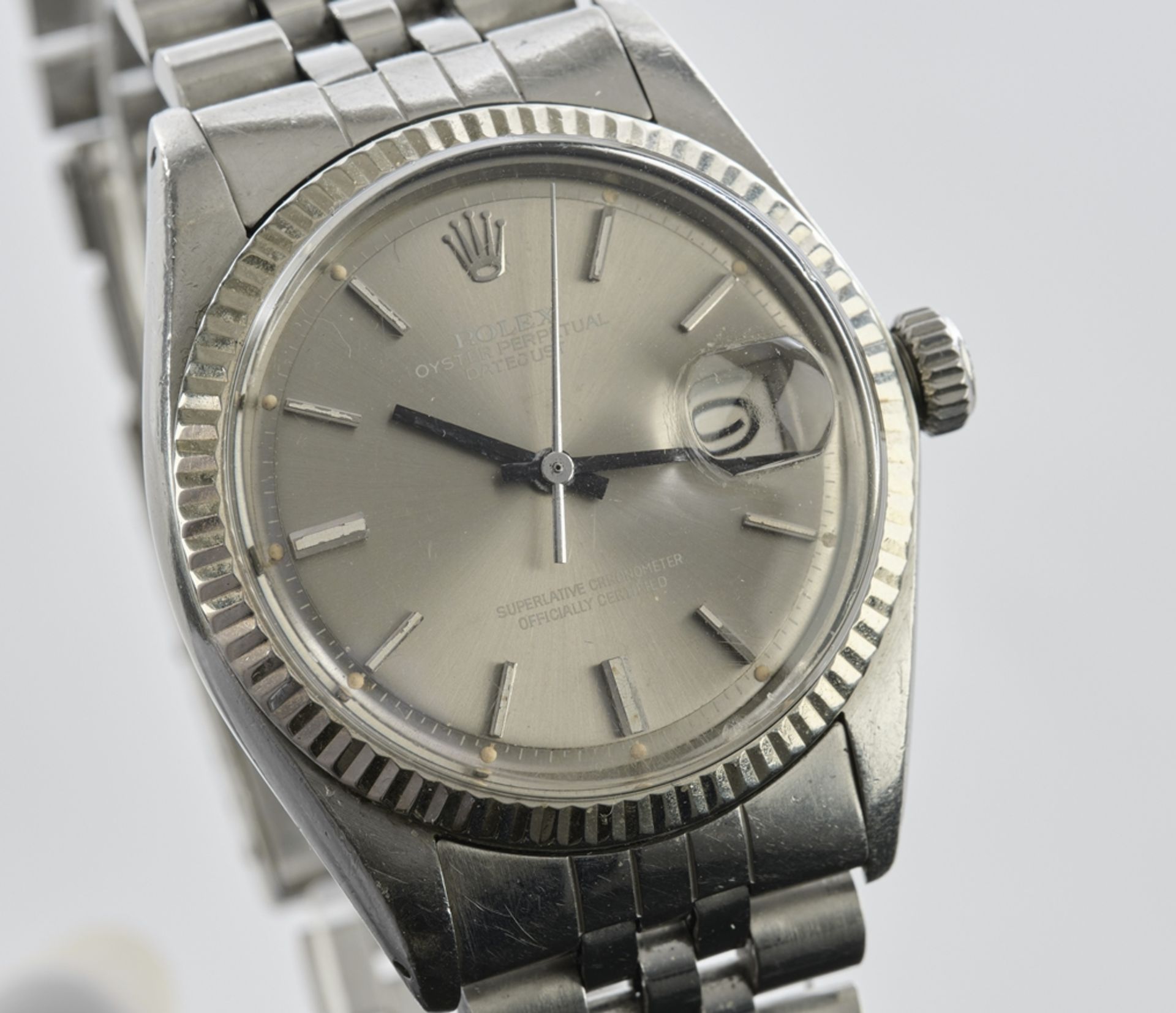 Herrenarmbanduhr, Rolex Oyster Perpetual Datejust, Schweiz, 1977, Automatik, Ref. 1601, Stahl, silb - Bild 6 aus 11