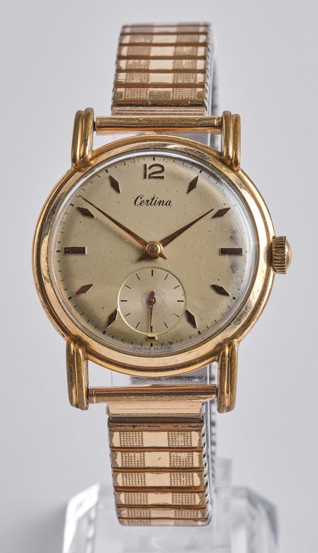 Certina, Herren-Armbanduhr, Schweiz, wohl 1950er Jahre, vergoldetes Gehäuse, Zifferblatt mit arabis - Bild 3 aus 5