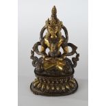 Buddha Amitayus, Tibet/Nepal, 2. Hälfte 20. Jh., Kupferbronze, partiell vergoldet, Glassteinbesatz,