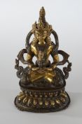 Buddha Amitayus, Tibet/Nepal, 2. Hälfte 20. Jh., Kupferbronze, partiell vergoldet, Glassteinbesatz,