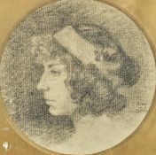 Offel, Stan van (1885-1924), "Damenporträt", Kohle auf Platte, signiert mittig rechts, ⌀ 26.5 cm (P