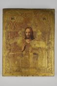 Ikone, "Christus Pantokrator", Tempera Goldgrund auf Holz, Russland, 2. Hälfte 19. Jh., 20.6 x 16 c
