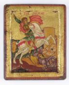 Ikone, "Heiliger Georg", Tempera auf Holz, Goldgrund, Griechenland, neuzeitlich, 16.7 x 13.7 cm, Fa