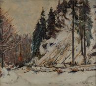 Gleissner, Hans (1880 - 1935, Marine-, Landschafts- und Stillebenmaler), "Holzfäller im Winterwald"