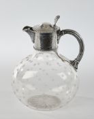 Krug, Silber 925, Sheffield, 1867, Walter & George Sissons, farbloses Glasgefäß mit Sternenschliff,