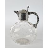 Krug, Silber 925, Sheffield, 1867, Walter & George Sissons, farbloses Glasgefäß mit Sternenschliff,