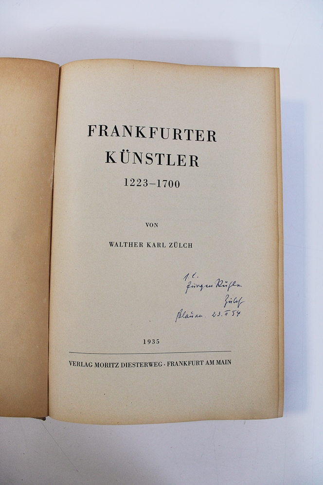 Buch, Walther Karl Zülch, "Frankfurter Künstler. 1223-1700", Verlag Moritz Diesterweg, Frankfurt am - Image 2 of 3