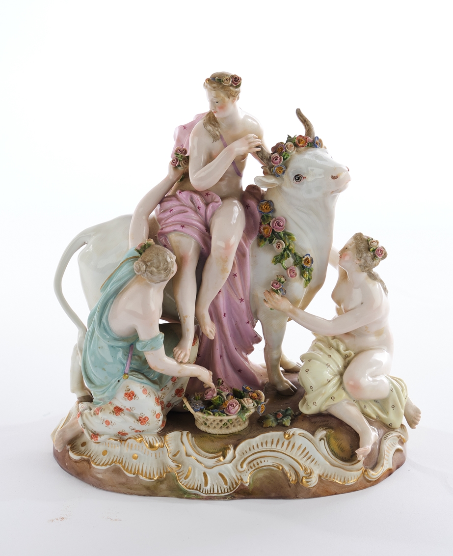 Porzellangruppe, "Europa auf dem Stier", Meissen, Schwertermarke, 1850-1924, 1. Wahl, Modellnummer