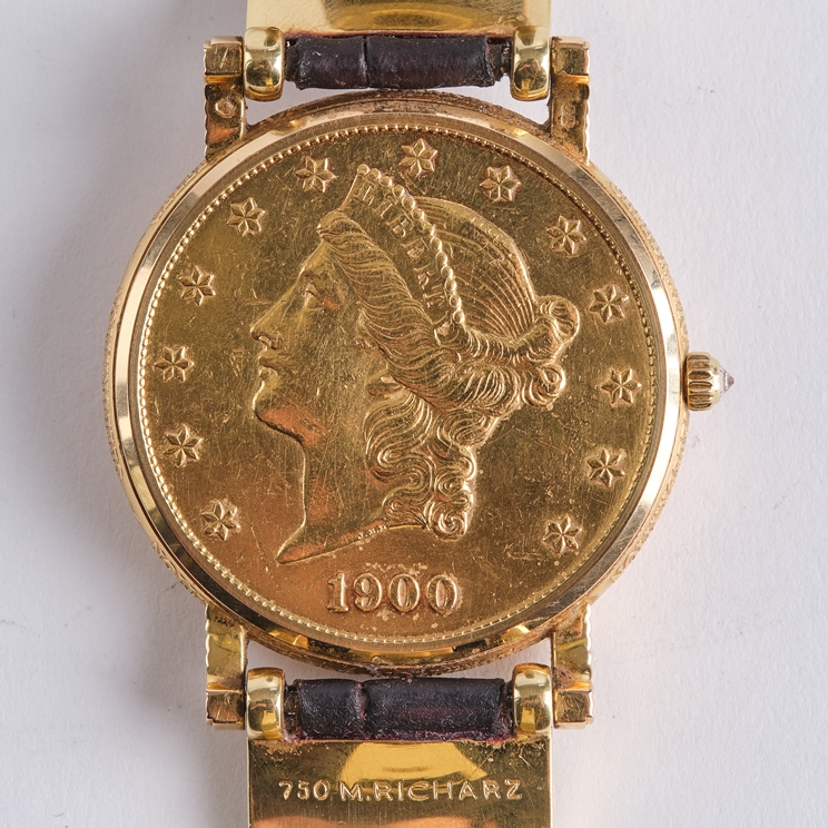 Corum, Herrenarmbanduhr, GG 750, Automatik, Münzzifferblatt, 20 Dollarmünzen USA 1900, Diamantkrone - Image 4 of 6