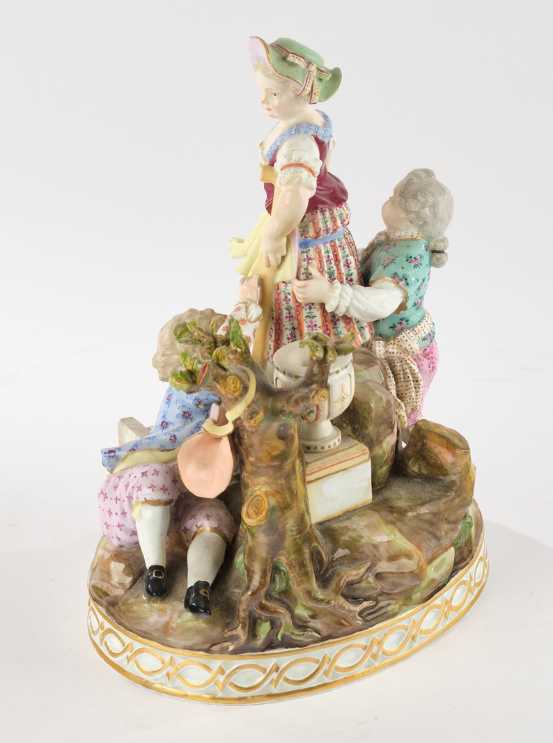 Porzellangruppe, "Das Stelzenspiel", Meissen, Schwertermarke, 19. Jh., polychrom und goldstaffiert, - Image 3 of 7