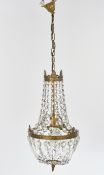 Deckenlüster, Empirestil, Frankreich, 20. Jh., Messing, Kristallglas, Birnform, einflammig, elektri