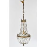 Deckenlüster, Empirestil, Frankreich, 20. Jh., Messing, Kristallglas, Birnform, einflammig, elektri