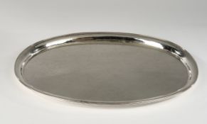 Tablett, Silber 925, H.J. Wilm, Hamburg, oval, glatt, steigende Fahne, 47 x 36 cm, ca. 1.350 g, Geb