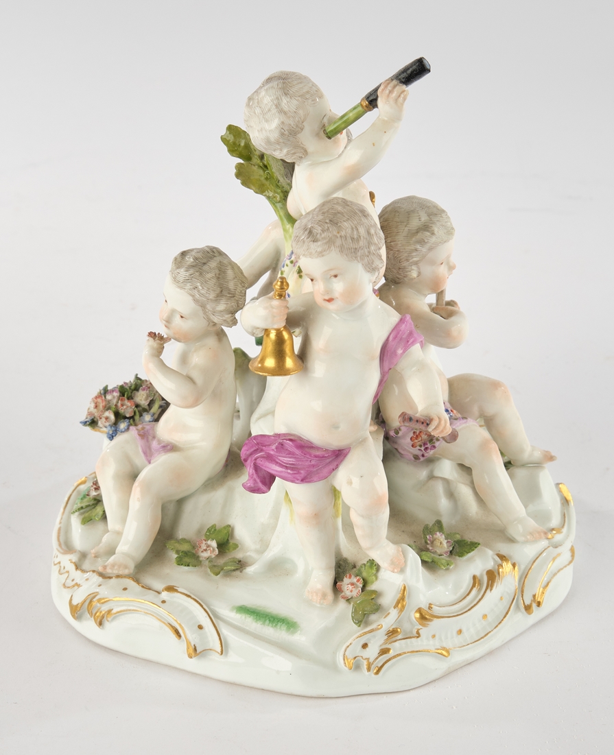 Porzellangruppe, "Putten als Allegorie der Sinne", Meissen, Schwertermarke, 1740-1780, polychrom un