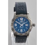 Herrenarmbanduhr, Breitling Colt 44, Chronograph, Ref. A74387, Stahl, blaues Zifferblatt, blaues Ka