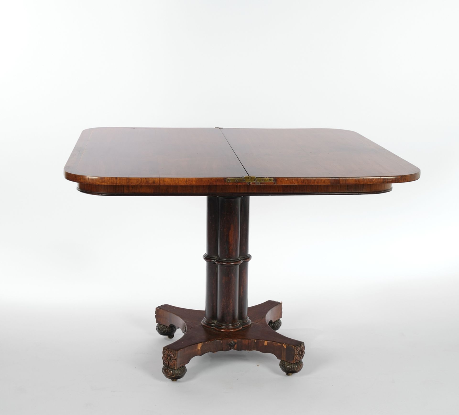 Spieltisch / Konsoltisch, Biedermeier, um 1830, Mahagoni furniert, Fadeneinlagen, rechteckige Platt - Image 3 of 4