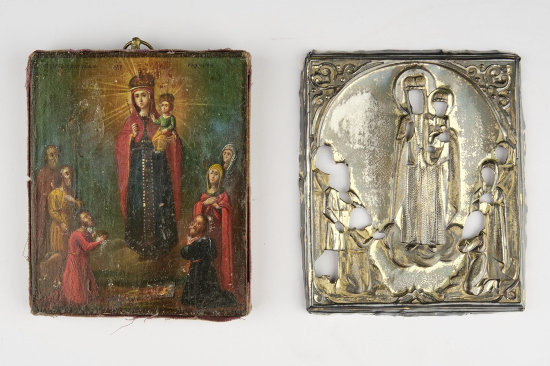 Ikone, "Gottesmutter Freude aller Leidenden", Tempera auf Holz, Oklad Silber, lose, Russland, Ende  - Bild 2 aus 5