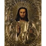 Ikone, Christus mit Segensgestus, Russland, Blechoklad, 17.5 x 22.5 cm