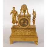 Figurenpendule, Frankreich, um 1840, Bronze, auf getrepptem Sockel mit Applikation das Uhrengehäuse