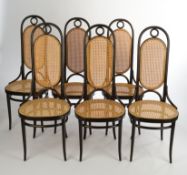 Satz von 6 Kaffeehausstühlen, Thonet, Nr. 17, Entwurf Michael Thonet (1796 - 1871), Bugholz und Rat