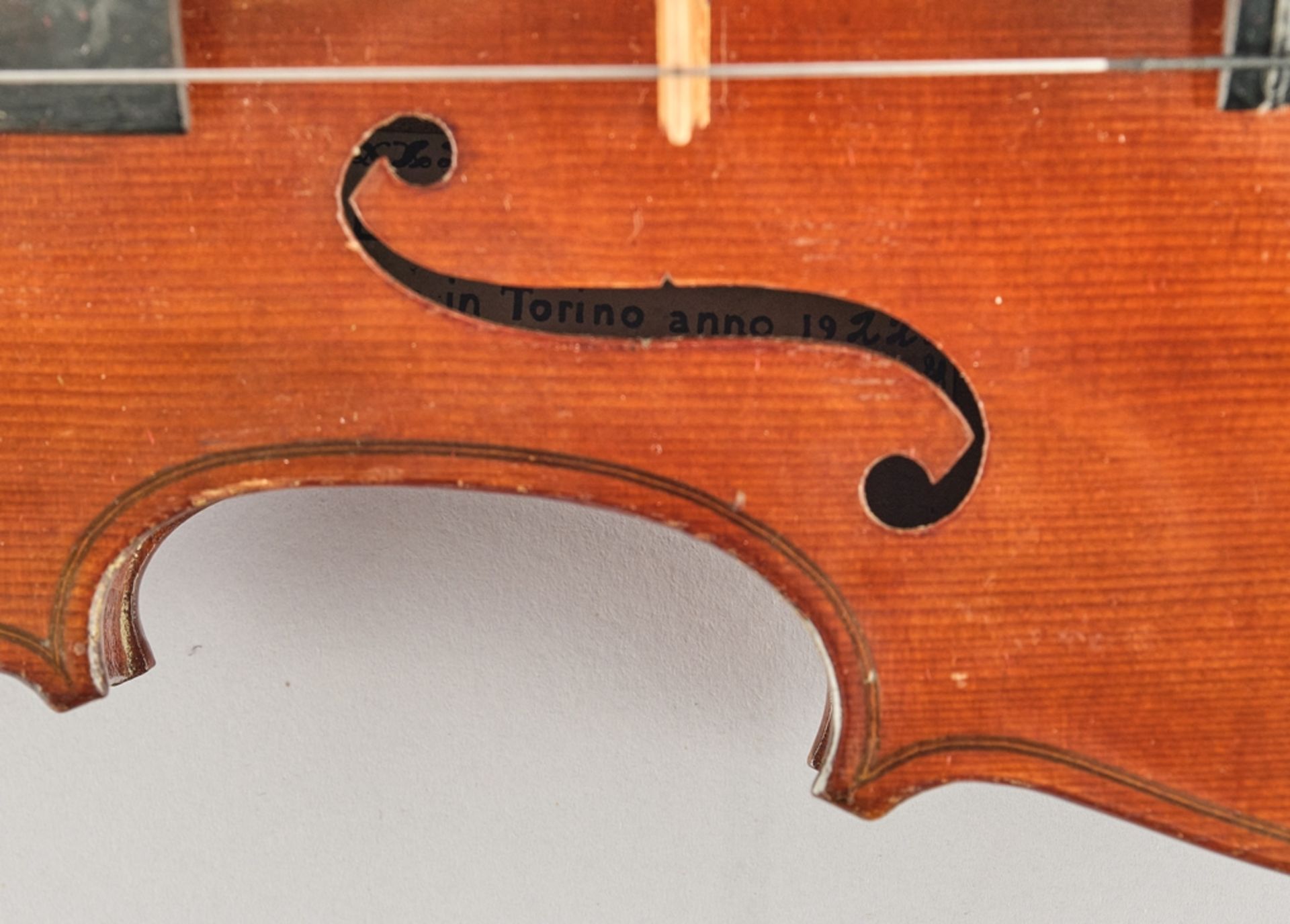 3/4 Violine, Turin / Italien, dat. 1922, Evasio Emilio Guerra (1875 - 1956), Schülerinstrument, im  - Bild 3 aus 7