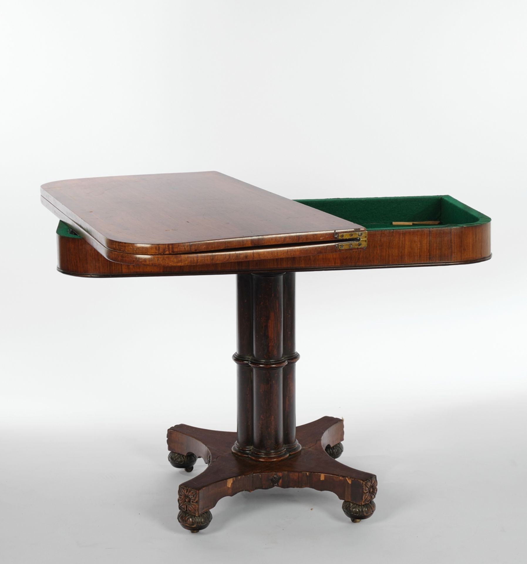 Spieltisch / Konsoltisch, Biedermeier, um 1830, Mahagoni furniert, Fadeneinlagen, rechteckige Platt