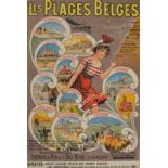 Plakat, 1. H. 20. Jh., "Les Plages Belges", 105 x 107 cm (Blattmaß), o.R., Gebrauchsspuren