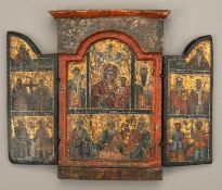 Ikone, Reisetriptychon, Tempera auf Holz, Griechenland, wohl 18. Jh., 24 x 17 (30) cm, Farbfassung 